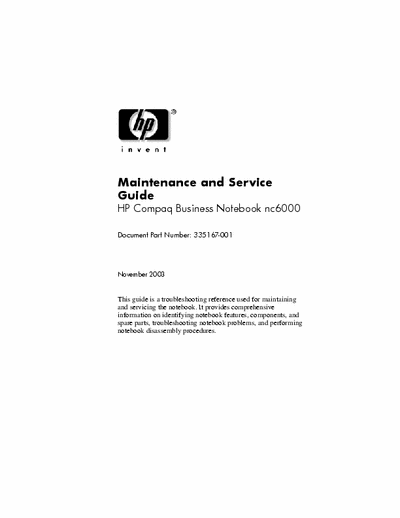 HP HP Compaq Business Notebook nc6000 HP Compaq Business Notebook nc6000 service manual